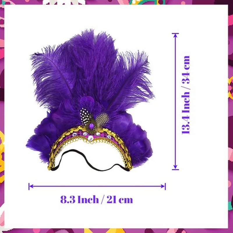 Goenb Mardi Gras Headband, Mardi Gras Headband for Women Showgirl Carnival Feather Headpiece for Hawaii Costume Party (Purple)