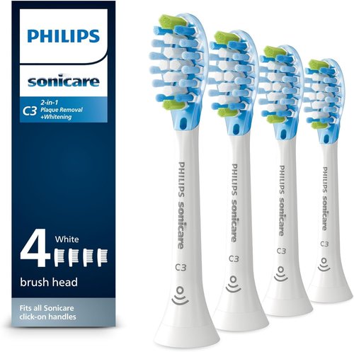 Philips Sonicare C3 Two-in-One Electric Toothbrush Heads - Genuine Replacement, White, 4 Pack