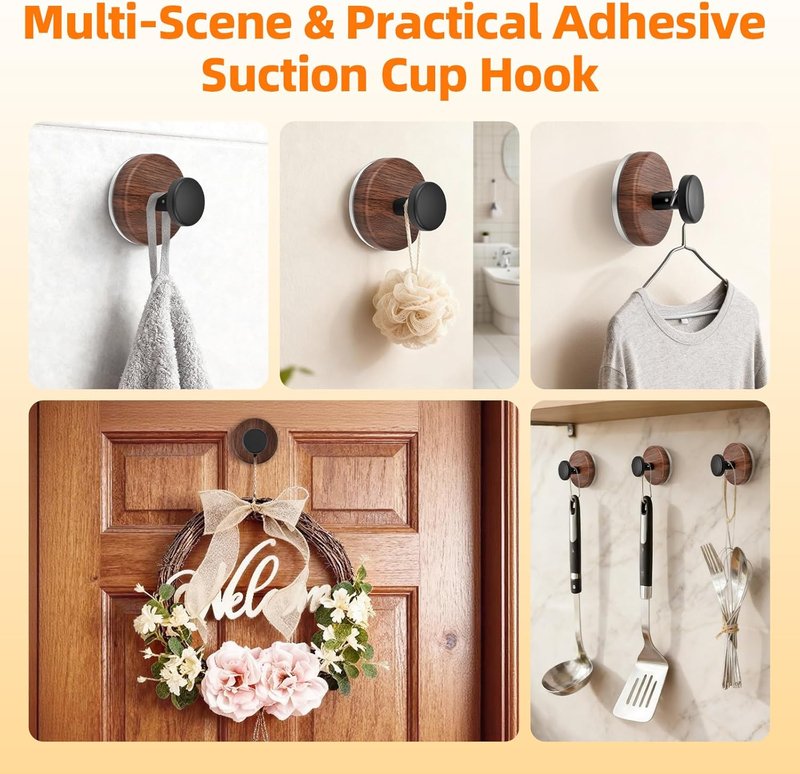 Walnut Suction Cup Wreath Hanger - No Drill Hook for Year-Round Decor | 2 Pack