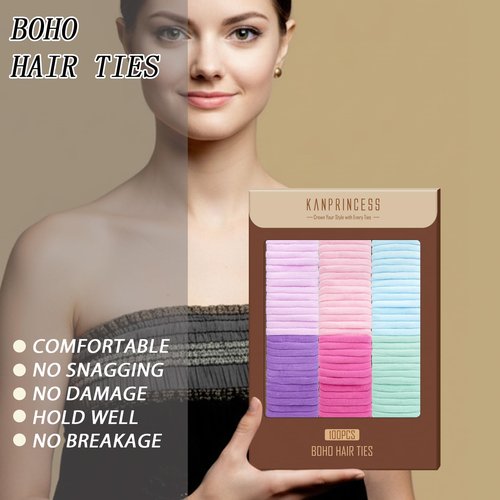 Kanprincess Nylon Hair Ties - No Damage,Strong Soft Cotton Hair Bands Accessories for Thick Hair 100PCS Ponytail Holders for Women Girls