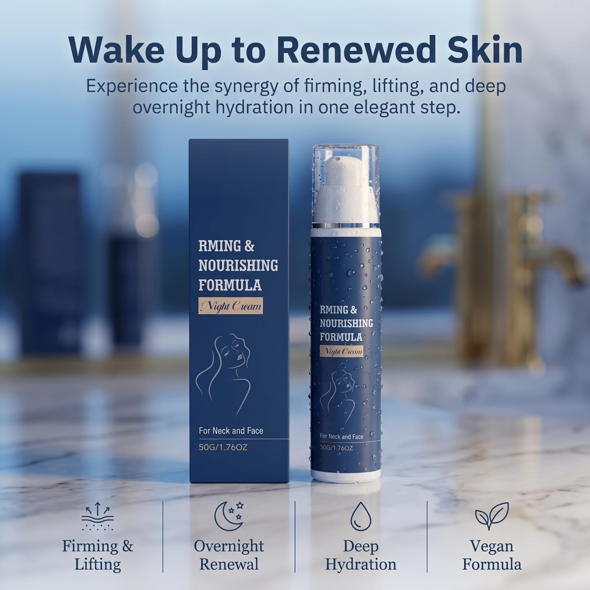 Firm & Restore Formula Night Cream, Face & Neck Firming Moisturizer, Deep Hydrating Anti-Wrinkle Overnight Cream for Lifted Smoother Skin, 50ml