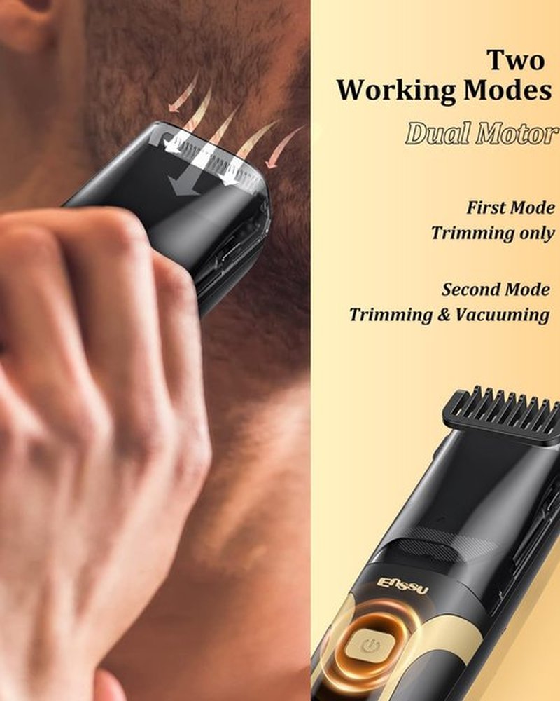 ENSSU Beard Trimmer for Men - Rechargeable Electric Trimmer with Auto-Vacuum & 2 Combs | Waterproof, Adjustable 1-20mm Length