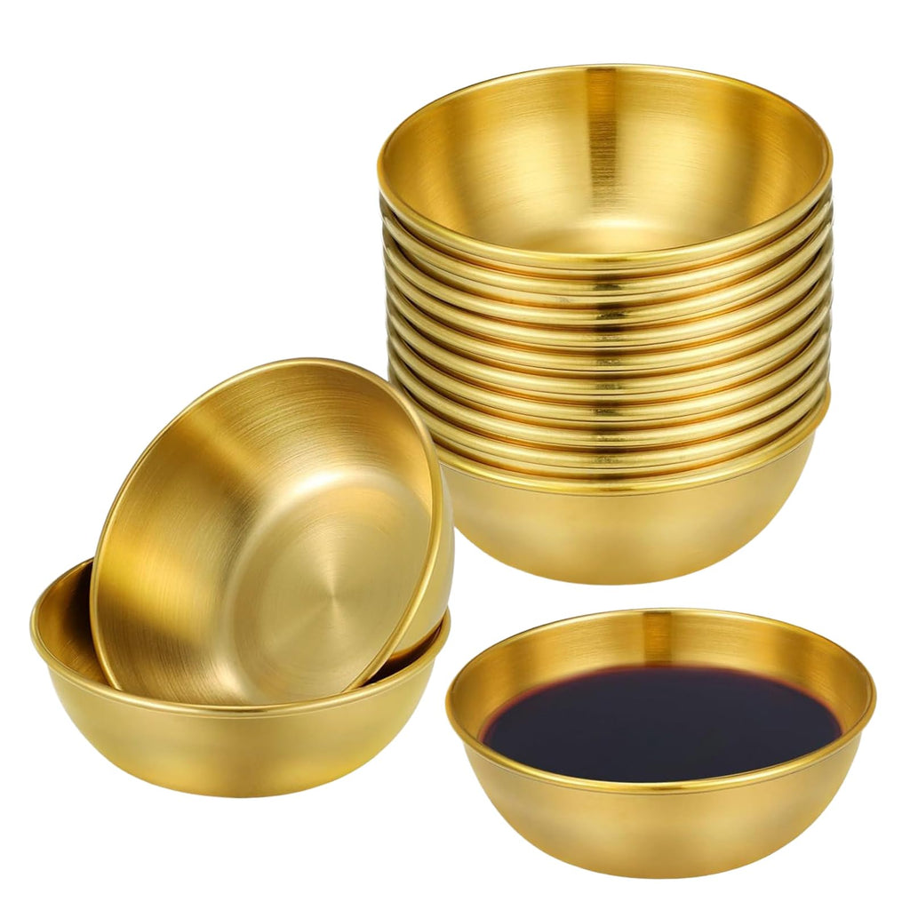 ZXBMS 12 Pack 3.2 Inch Gold Stainless Steel Dipping Bowls – Small Bowls for Dips, Soy Sauce, Condiments, Appetizers, Facial Bowl for Esthetician Use