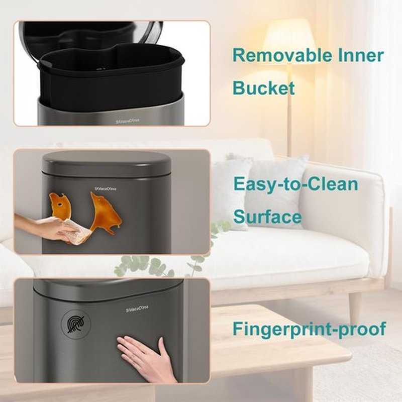 Skiennix Small Bathroom Step Trash Can - 3.2 Gallon Stainless Steel Bin with Soft Close Lid | Volcanic Gray