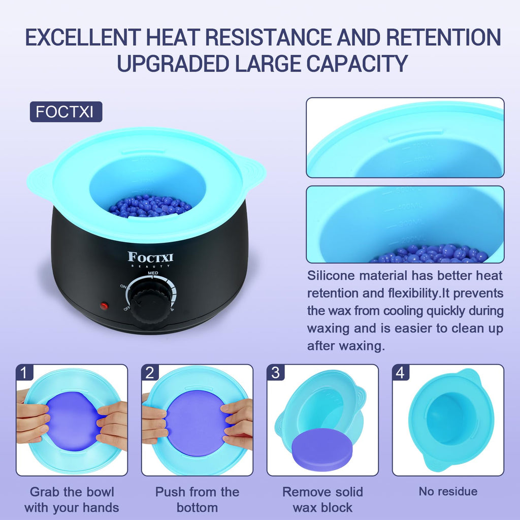 FOCTXI Waxing Kit for Women and Men, Wax Warmer Hair Removal for Sensitive Skin at Home with Beads & Silicone Pot, Hard Wax Warmer for Face, Body and Legs, Machine, 5 Pack Beads, Accessories