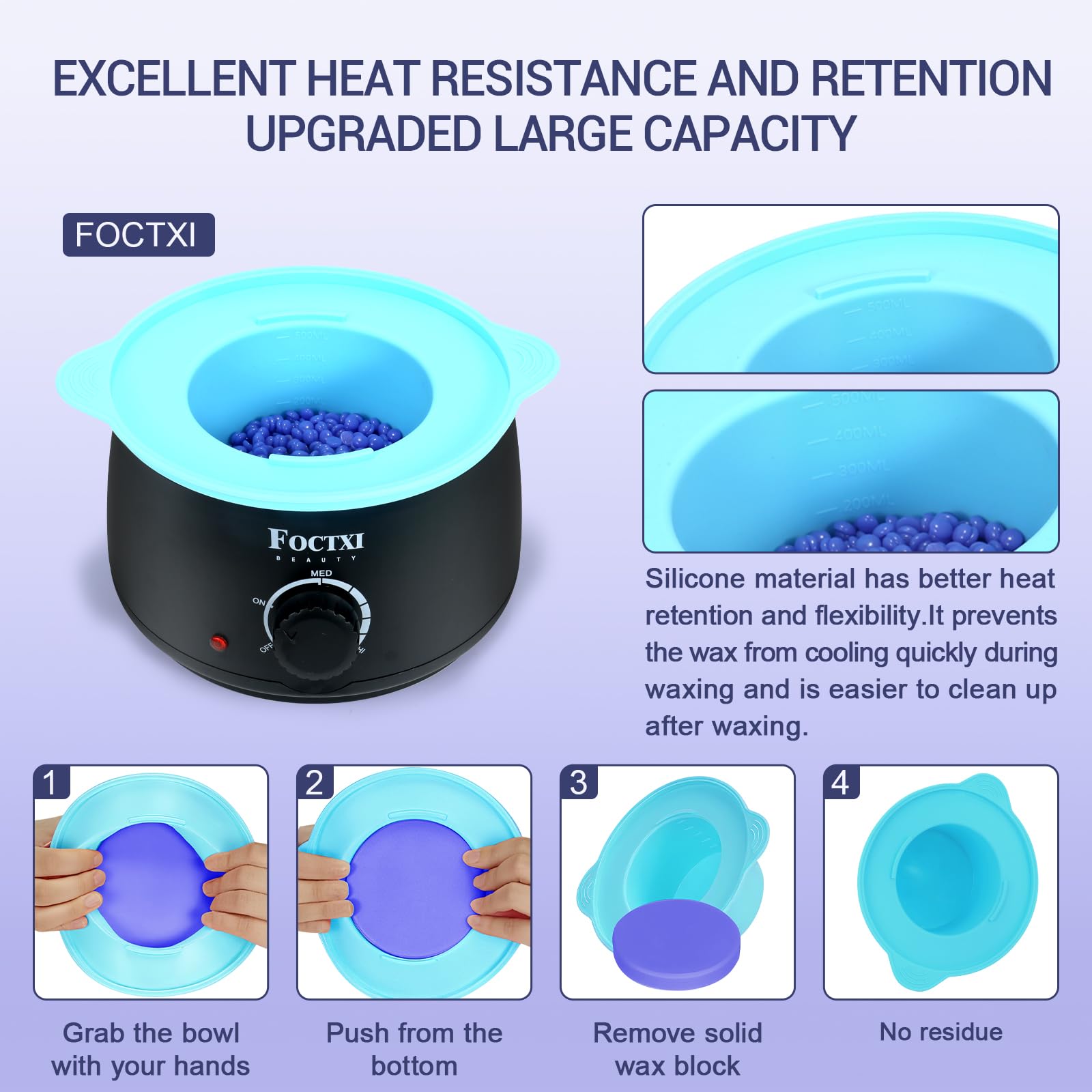 FOCTXI Waxing Kit for Women and Men, Wax Warmer Hair Removal for Sensitive Skin at Home with Beads & Silicone Pot, Hard Wax Warmer for Face, Body and Legs, Machine, 5 Pack Beads, Accessories