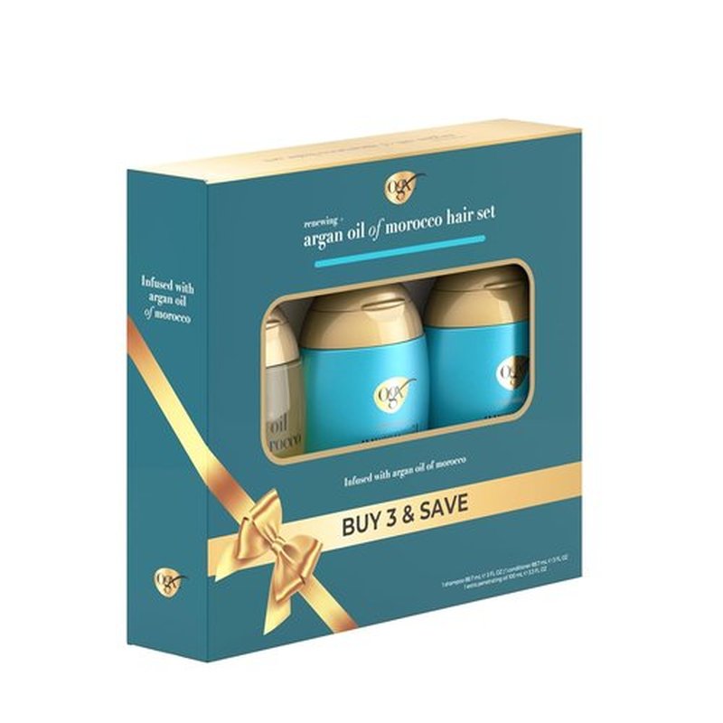 OGX® Renewing Argan Oil of Morocco Hair Care Set - Damage Repairing Shampoo & Conditioner + Extra Penetrating Oil Treatment | Travel Size 2x3 fl. oz & 3.3 fl. oz