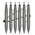 SUMEITANG 6 Pcs Double-headed Eyeliner Stamps Set Black Liquid Eye Liner Pen With Star,Moon,Heart,Flower,Smiley,Triangle Stamp Stencils Shapes for Women Makeup Kit Long-Lasting Waterproof Smudgeproof