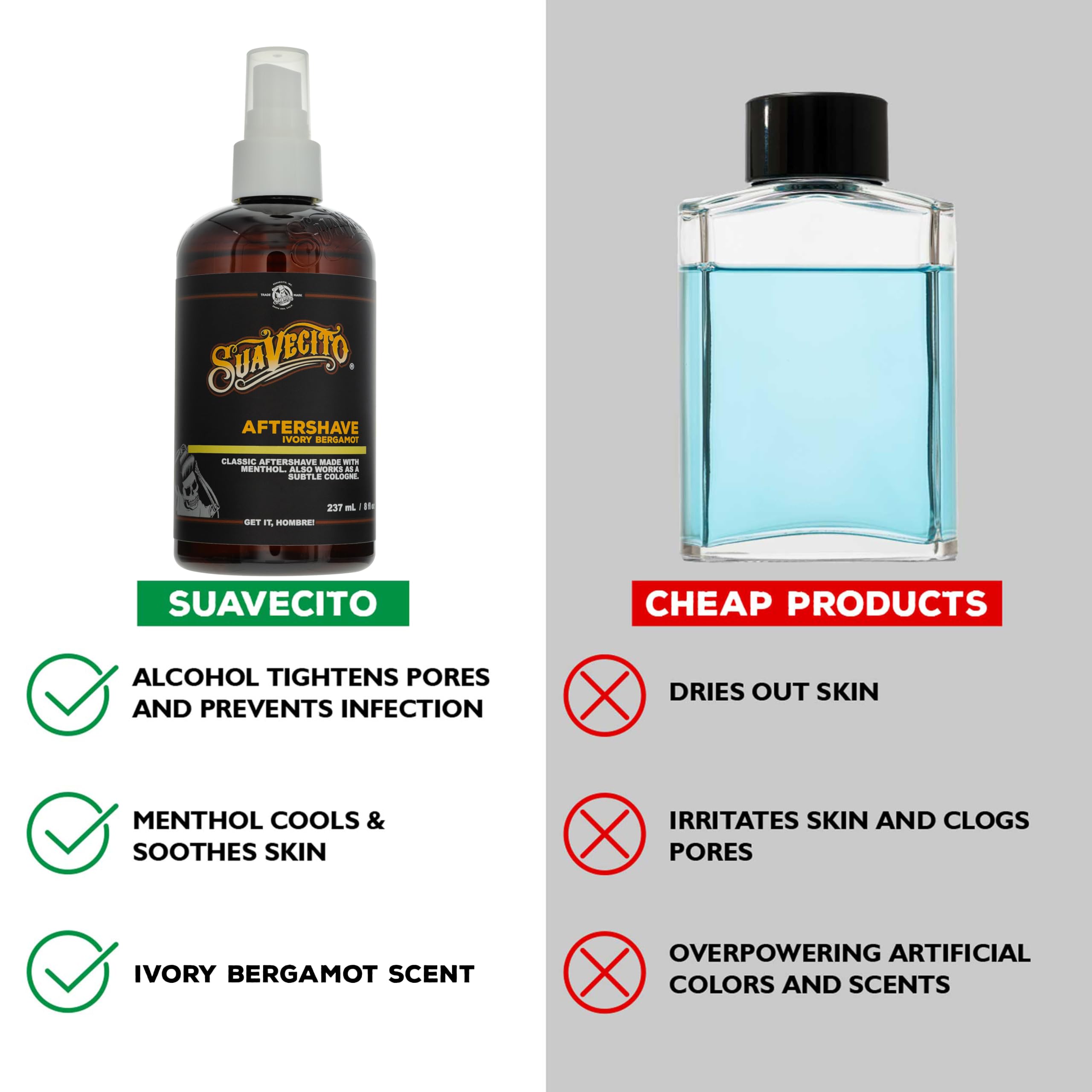 Suavecito Ivory Bergamot Aftershave 8 oz. Pump Spray Bottle - Soothes and hydrates Skin, Prevents Irritation, Helps You Feel Refreshed & Revitalized - Subtle Masculine Fragrance Throughout The Day
