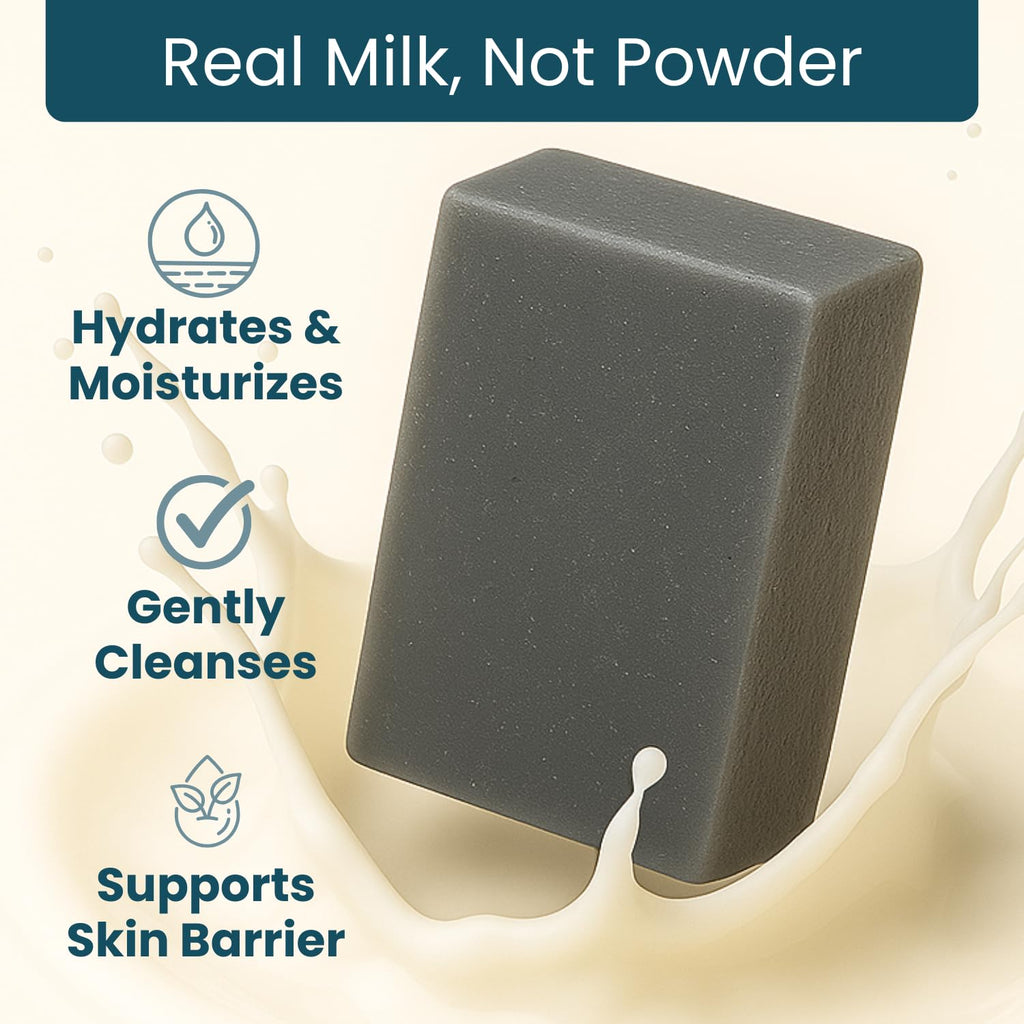 Activated Charcoal Soap Bar 3 Pack (5oz Bars) - Goat Milk Soap for Women & Men - Natural, Handmade Exfoliating Body Wash Bar - Moisturizing for Dry, Sensitive Skin, Fragrance-Free