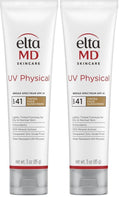 EltaMD UV Physical Tinted Mineral Sunscreen for Face SPF 41,100% Mineral Actives Tinted Face Lotion, Water Resistant, Paraben-Free, Transparent Zinc Oxide Finish,Travel Size Sunscreen 3 oz,(Pack of 2)