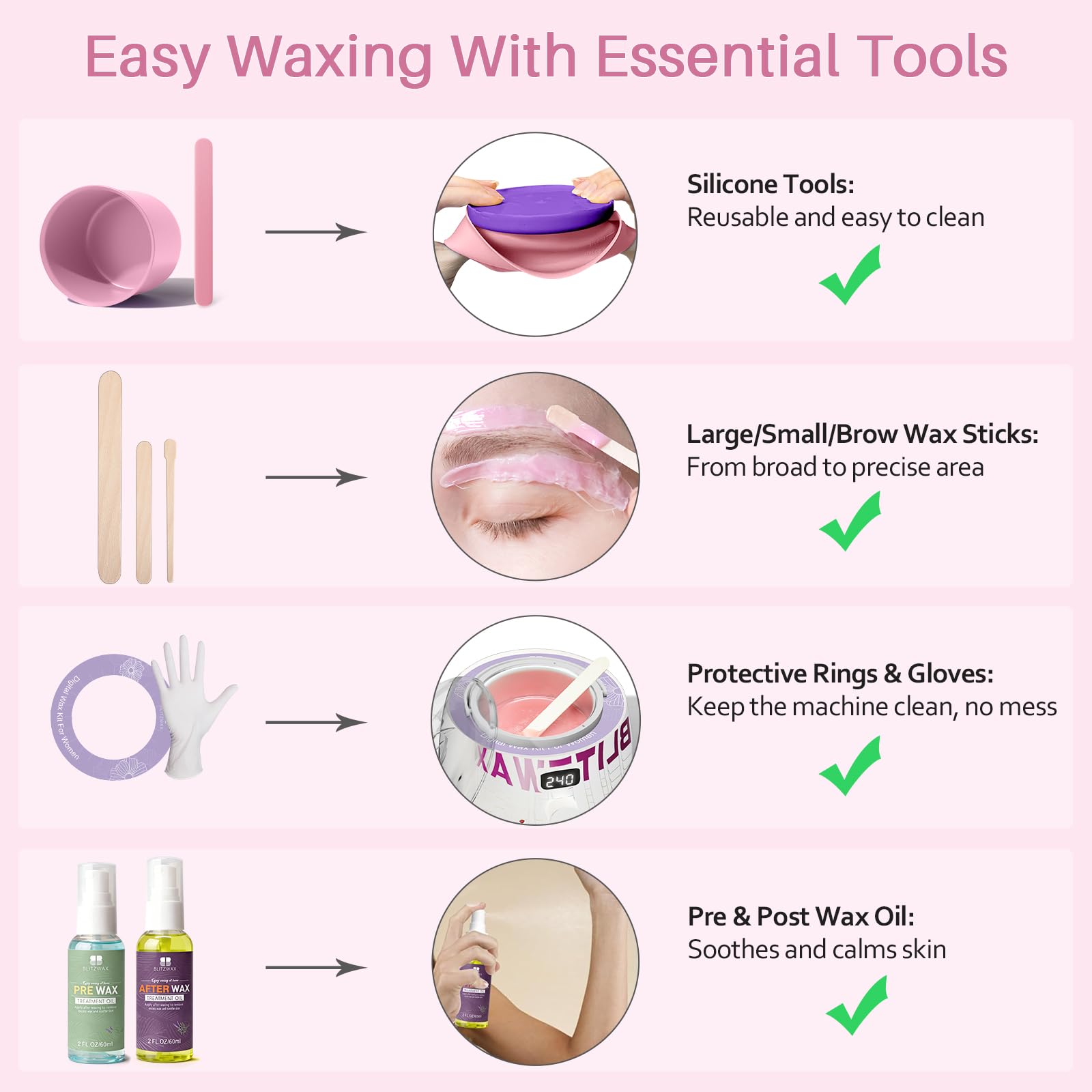 BLITZWAX Brazilian and Bikini Waxing Kit for Women, Hard Wax Warmer for Face, Legs, and Body, At Home Hair Removal Kit, Beginner Friendly, Quick Heating, Frost Reverb Digital Wax Pot
