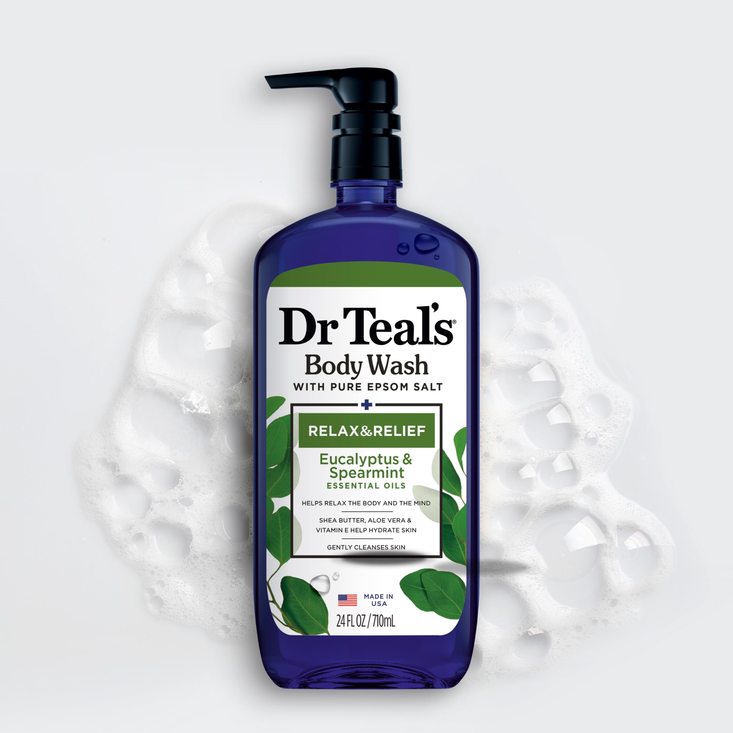 Dr Teal's Body Wash with Pure Epsom Salt, Relax & Relief with Eucalyptus & Spearmint, 24 fl oz (Pack of 4)