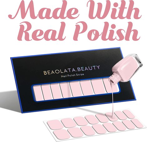 Beaolata Nail Polish Strips, 32PCS Salon Quality Wraps, Long Lasting Gel Nail Stickers for Women Easy Apply& Remove (Sweet Pink)