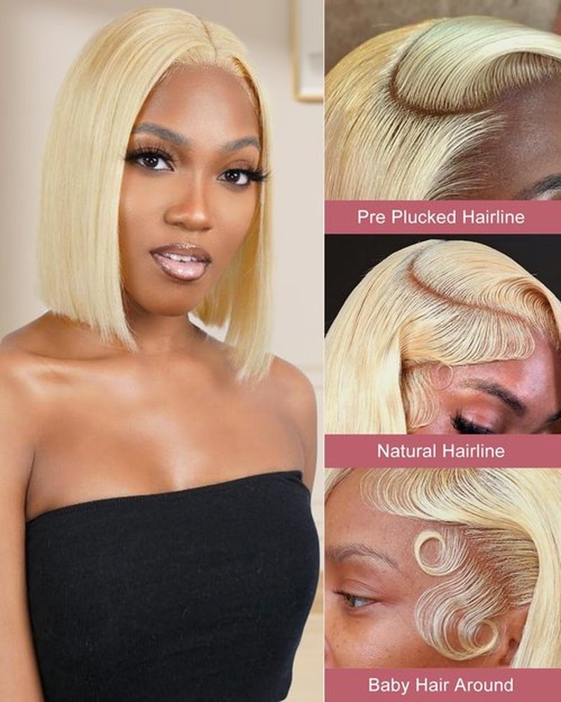 Alididi 613 Blonde Bob Wig Human Hair Straight 13x6 Transparent Lace Front Wigs Human Hair Pre Plucked Glueless Short Bob Wig human hair 180% Density 613 bob wigs for black women 10 Inch