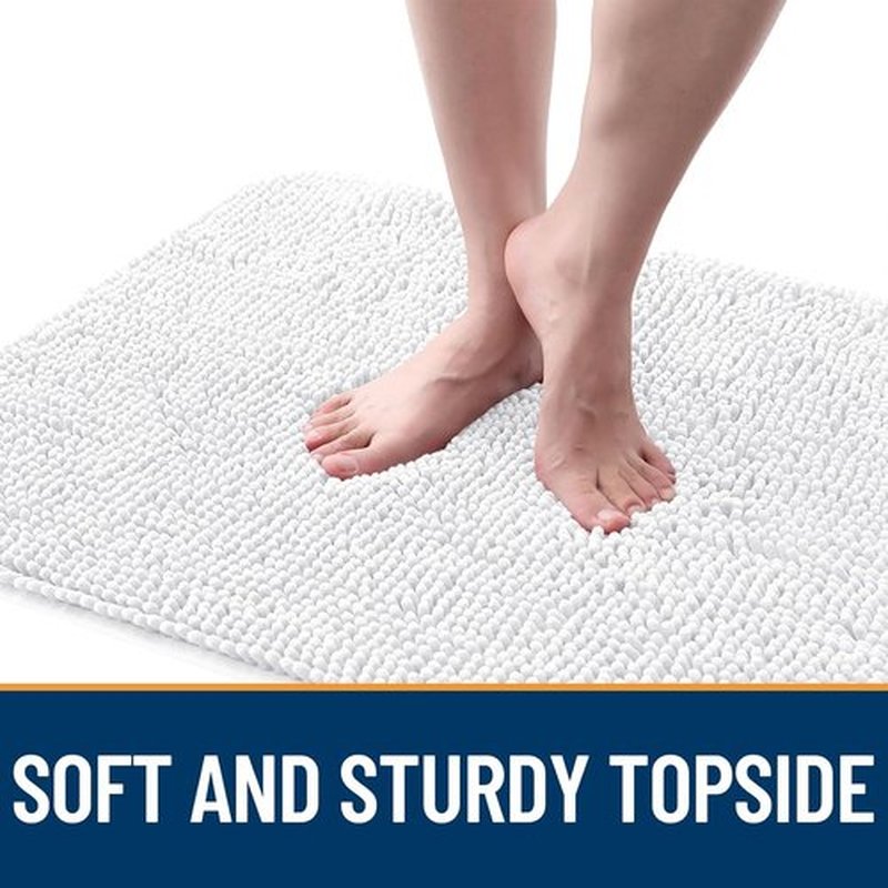 OLANLY Dog Door Mat - Absorbent Non-Slip Chenille Mat for Muddy Paws | 59x35, Quick Dry, White