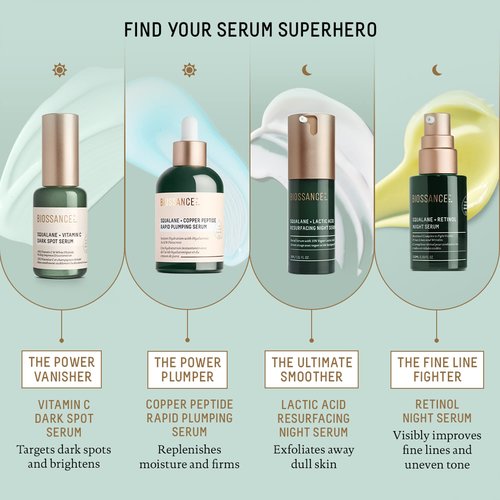 Biossance Squalane + Lactic Acid Resurfacing Night Serum - Vegan 10% Lactic Acid Face Serum for Skin Texture and Fine Lines - Gentle Night Exfoliant, Hydrating - Pore Reducer for Face, 1.0 Ounce