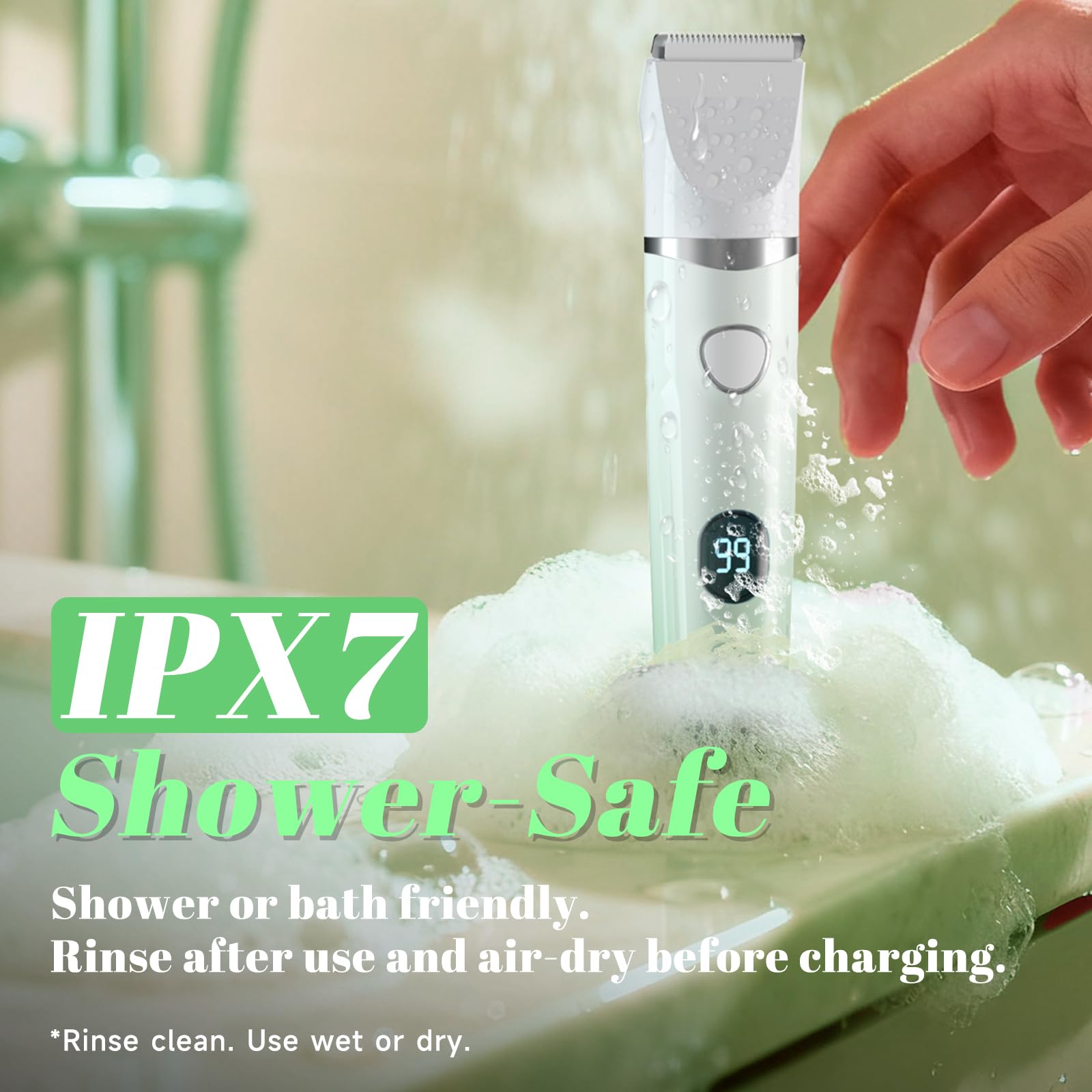 Fanovae 3-in-1 Bikini Trimmer for Women – Electric Razor for Women, Electric Body Hair Trimmer, IPX7 Waterproof, 120-Min Cordless, USB-C, Battery% Display – X3 Soft Mint Ombre