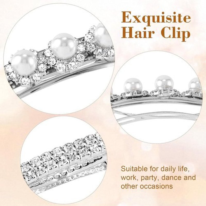 Fireach Hair Barrettes for Women Crystal Rhinestones Hair Clips for Thin Thick Hair Pins French Hair Accessories White Sparkly Wedding Hair Jewelry for Women
