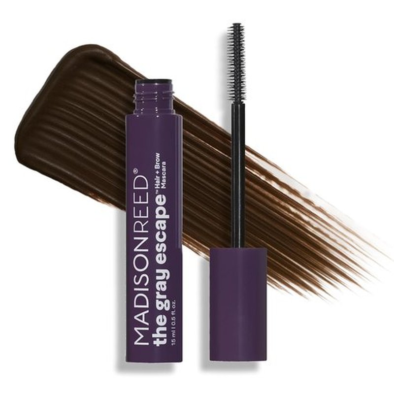 Madison Reed Gray Escape Hair & Brow Mascara - Quick-Dry, Smudge-Proof Coverage for Roots & Brows, Dark Brown, 15mL