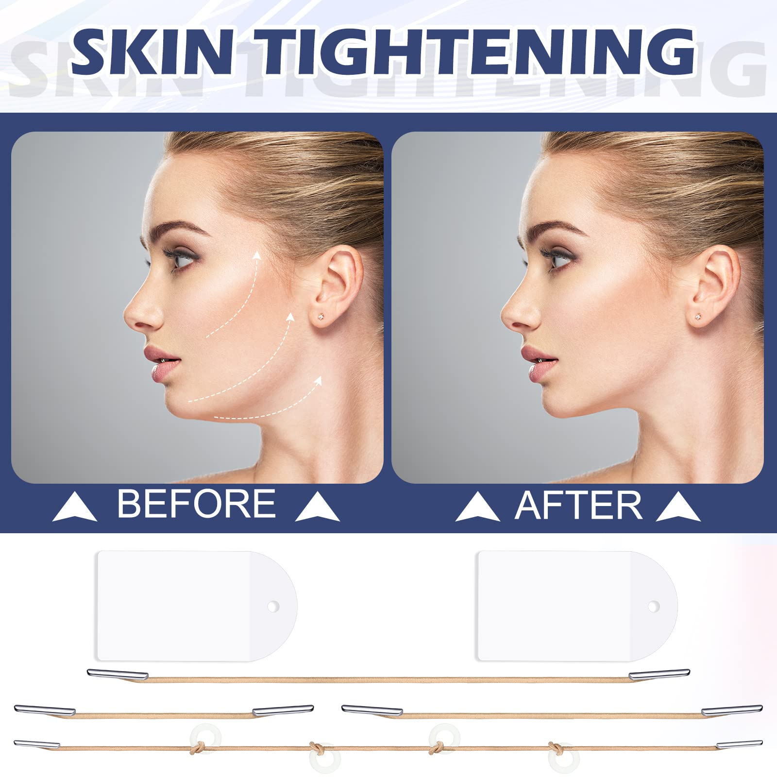 Maitys 136 Pieces Face Lift Tapes with Lifting Rope Sets 120 Pieces Face Lifting Tapes Invisible Patch Facelift Band Adhesive Neck and Eye Lift Tape for Women Ladies Beauty