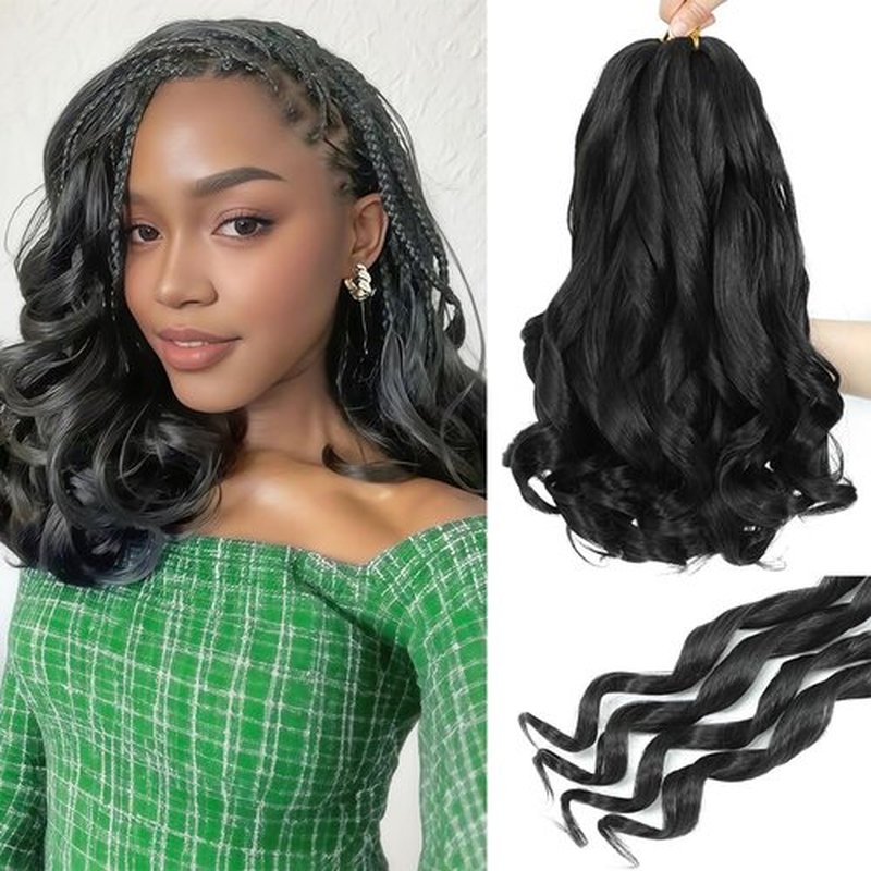 French Curl Braiding Hair, 12 Inch Curly Braiding Hair 8 Packs Bouncy French Curl Crochet Braids for Black Women Pre Stretched Loose Wavy Extensions(1B, 12Inch)