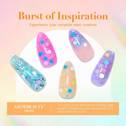 AZUREBEAUTY Dip Powder Nail Set, 6 Colors Spring Pink Purple Green Glitter Cheese Colors Natural Dipping Powder Starter Spring Kit, French Nail Art Manicure DIY Salon, No Need Nail Lamp Cured