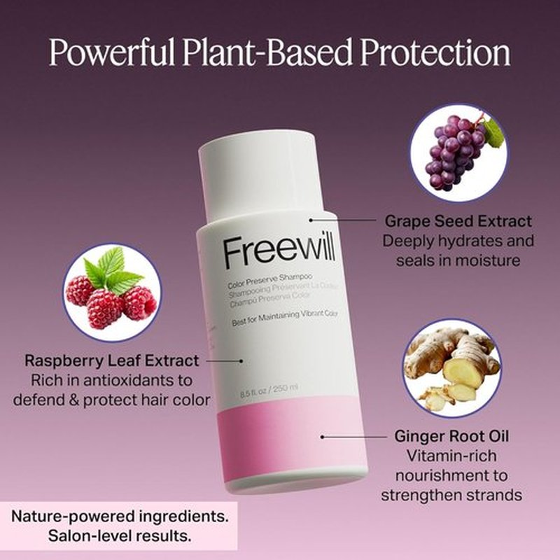 Freewill Color Preserve Shampoo - Gentle, Moisturizing Formula for Vibrant Color-Treated Hair | 8.5 oz