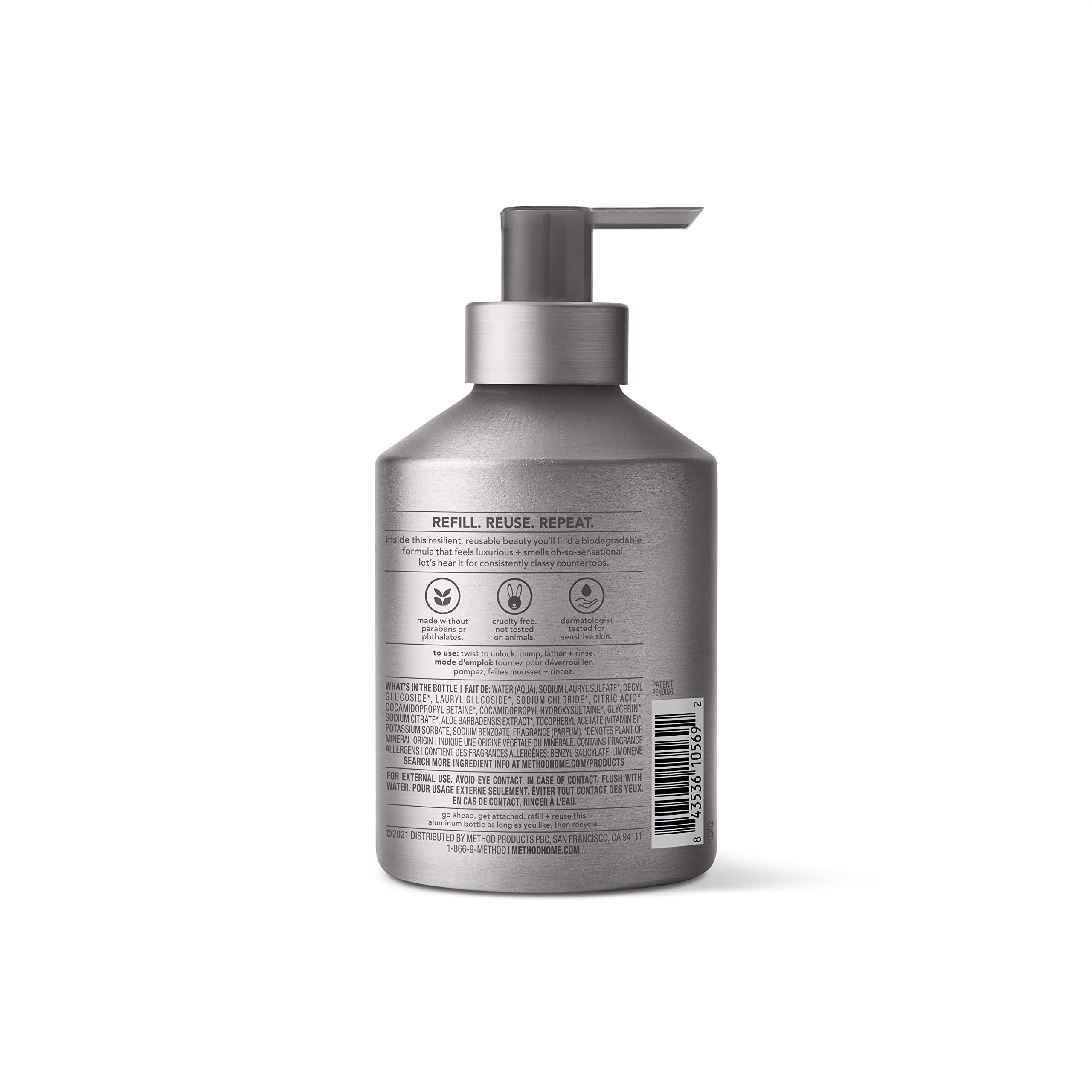 Method Gel Hand Soap, Violet + Lavender, Reusable Silver Aluminum Bottle, 12 oz (Pack of 3)