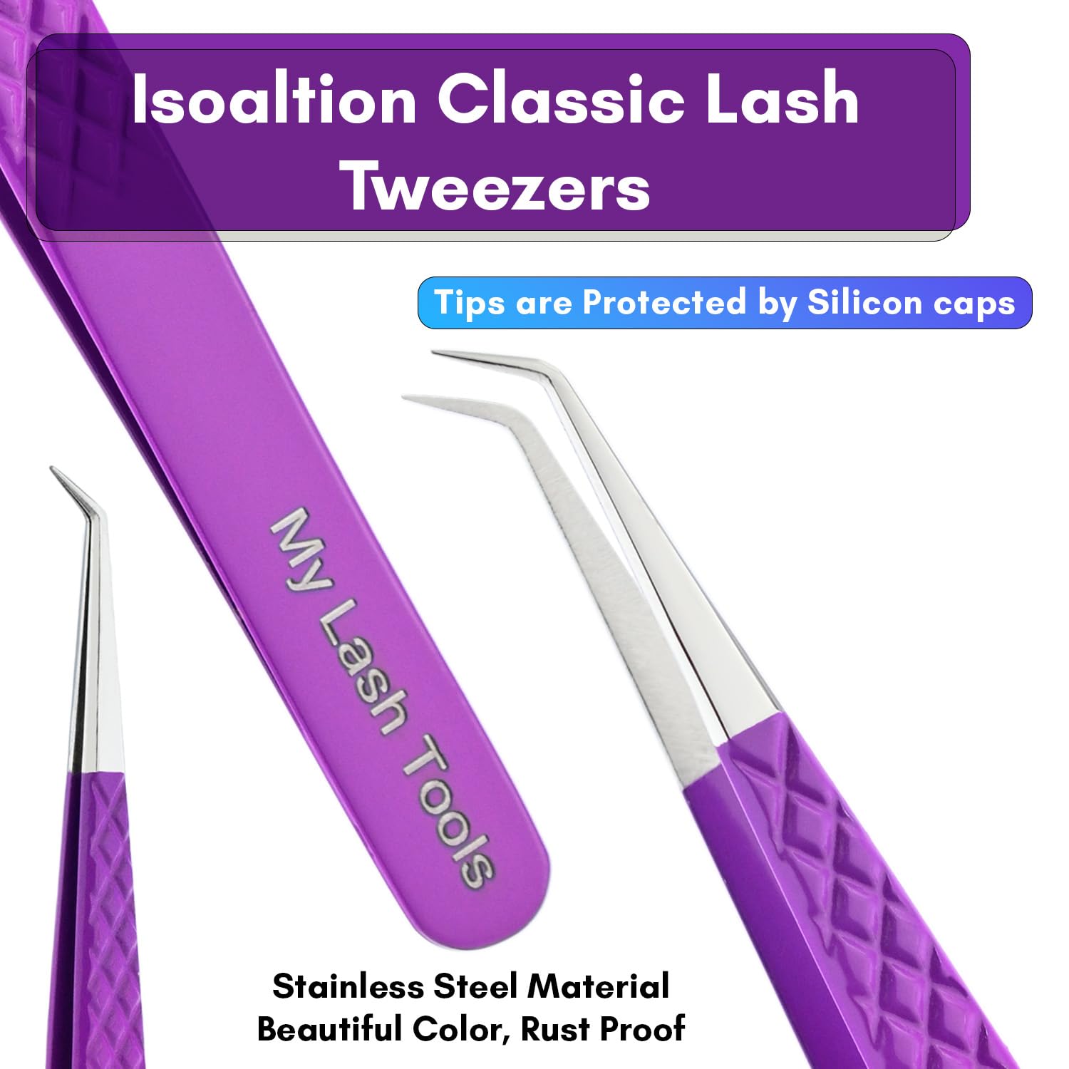My Lash Tools Curved Degree Tweezers for Individual & Classic Lashes - Stainless Steel - 14cm