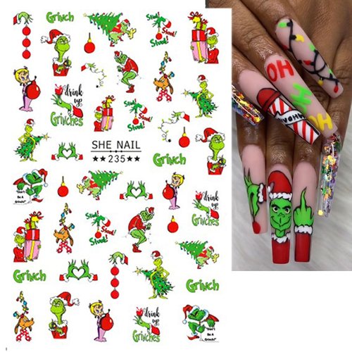 Christmas Nail Stickers VGNRAR 3D Christmas Nail Decals Self-Adhesive Cute Cartoon Xmas Nails Design Holiday Nail Art Stickers Winter Nail Supplies for Women DIY Nail Art Charms Decoration 6Sheets