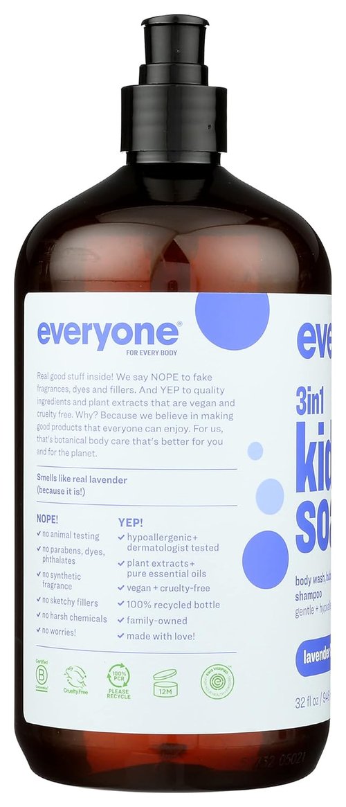 Everyone 3-in-1 Kids Soap | Lavender Lullaby Body Wash, Bubble Bath & Shampoo - 32 Ounce