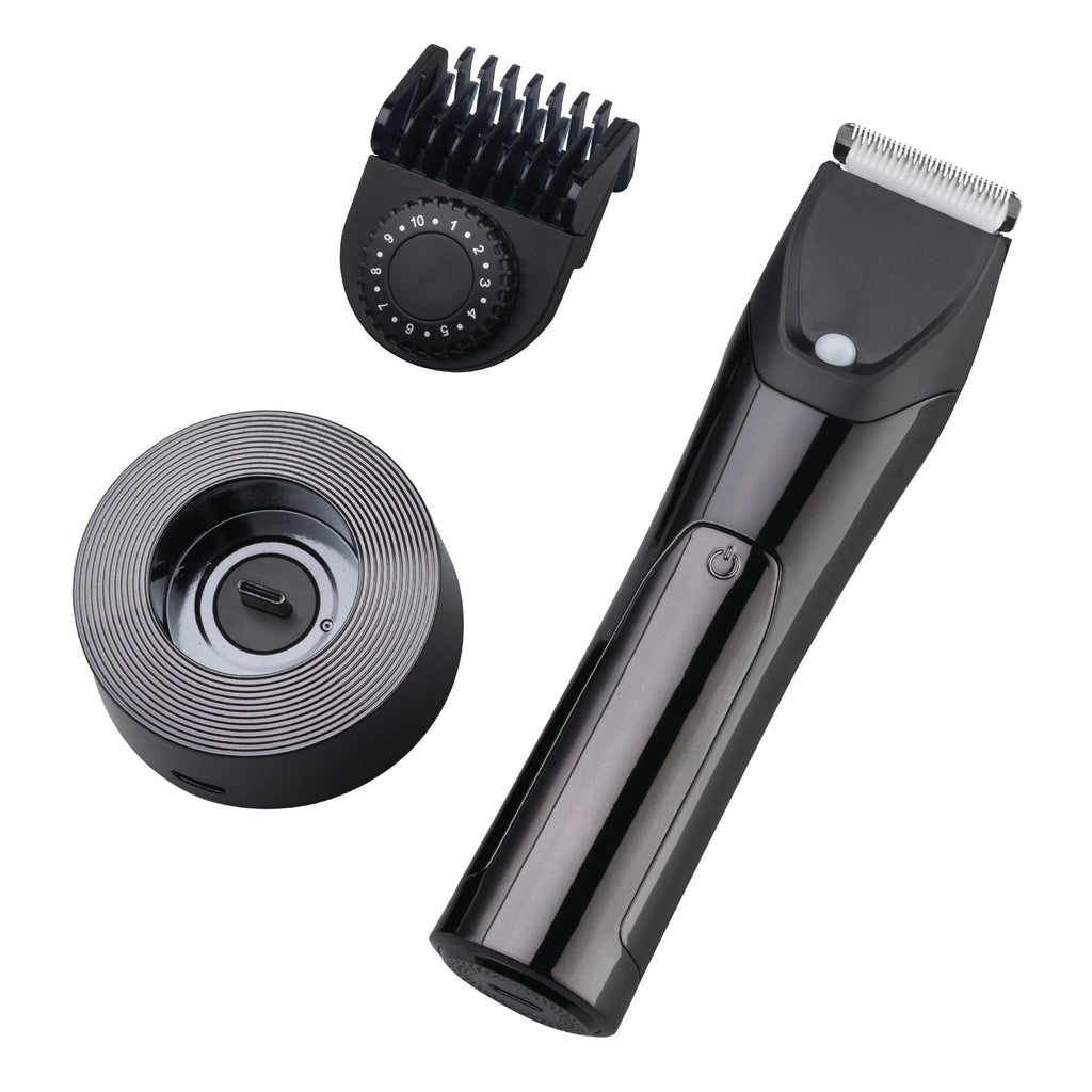 Barbasol Hair and Beard Trimmer for Men, Rechargeable Battery with Charging Base, Powerful Hypoallergenic Ceramic Blades, Dial Adjustable Hair Guard Length with 10 Settings, LED Screen