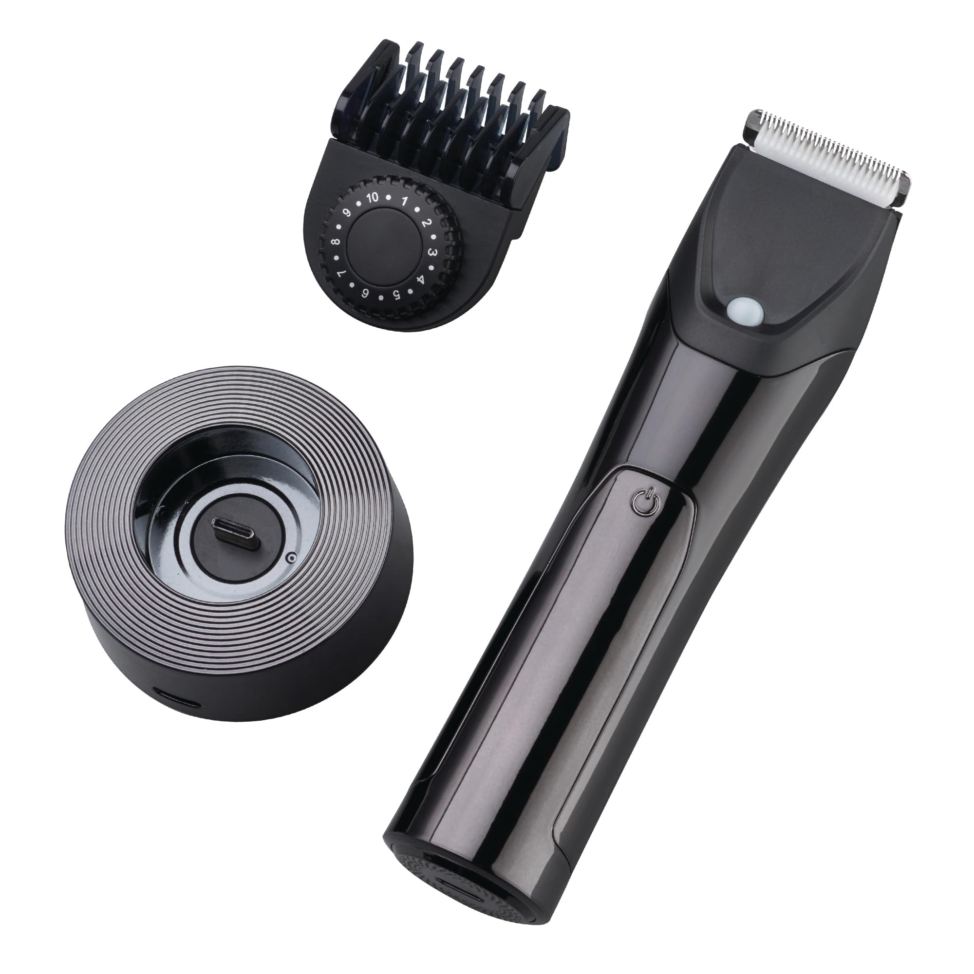 Barbasol Hair and Beard Trimmer for Men, Rechargeable Battery with Charging Base, Powerful Hypoallergenic Ceramic Blades, Dial Adjustable Hair Guard Length with 10 Settings, LED Screen