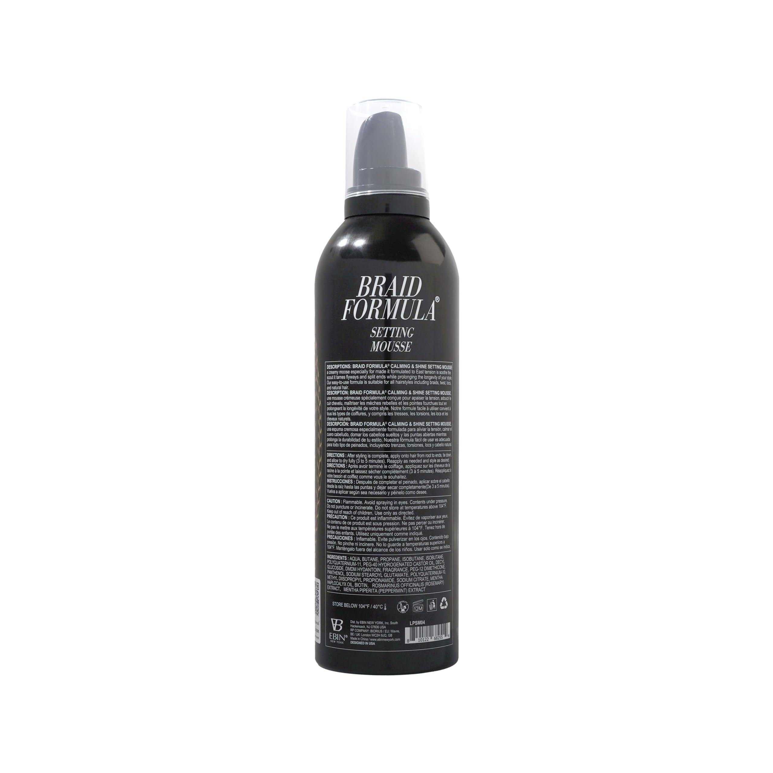 EBIN NEW YORK Braid Formula Setting Mousse (12.49 oz, Rosemary Mint + Biotin)