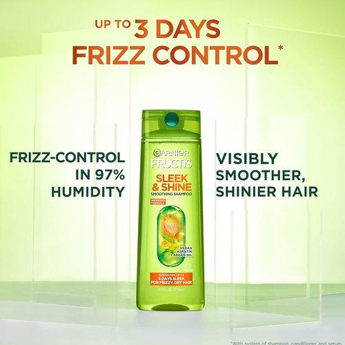 Garnier Fructis Sleek & Shine Shampoo & Conditioner Set - Frizz Control with Plant Keratin & Argan Oil | 22 Fl Oz & 21 Fl Oz