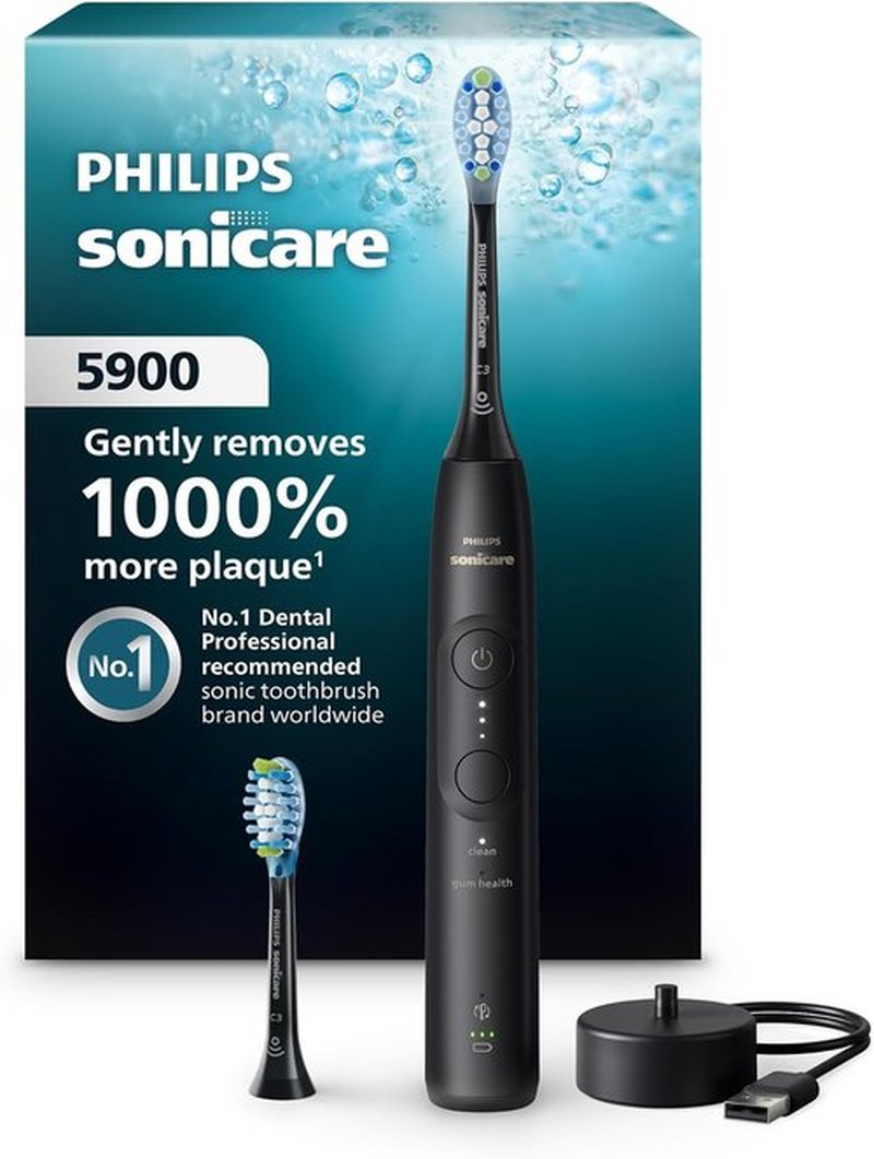 Philips Sonicare 5900 Series Electric Toothbrush - Advanced Sonic Technology, Pressure Sensor, 6 Modes, Black | Model HX7131/02