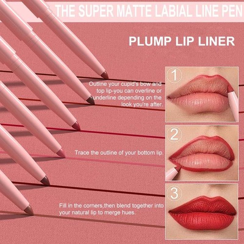 Evpct 12Pcs Retractable Lip Liner Set - Sculpt & Shape Lips in Mauve, Maroon, Red, Nude, Brown & Plum
