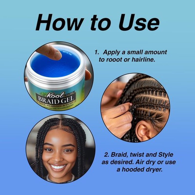 BELLATIQUE KOOL Braiding Gel Maximum Hold for LOC & Twist - No Flaking, No Whitening, Fast Drying, High Shine, Cool & Refreshing, Long Lasting Hold (5 oz)
