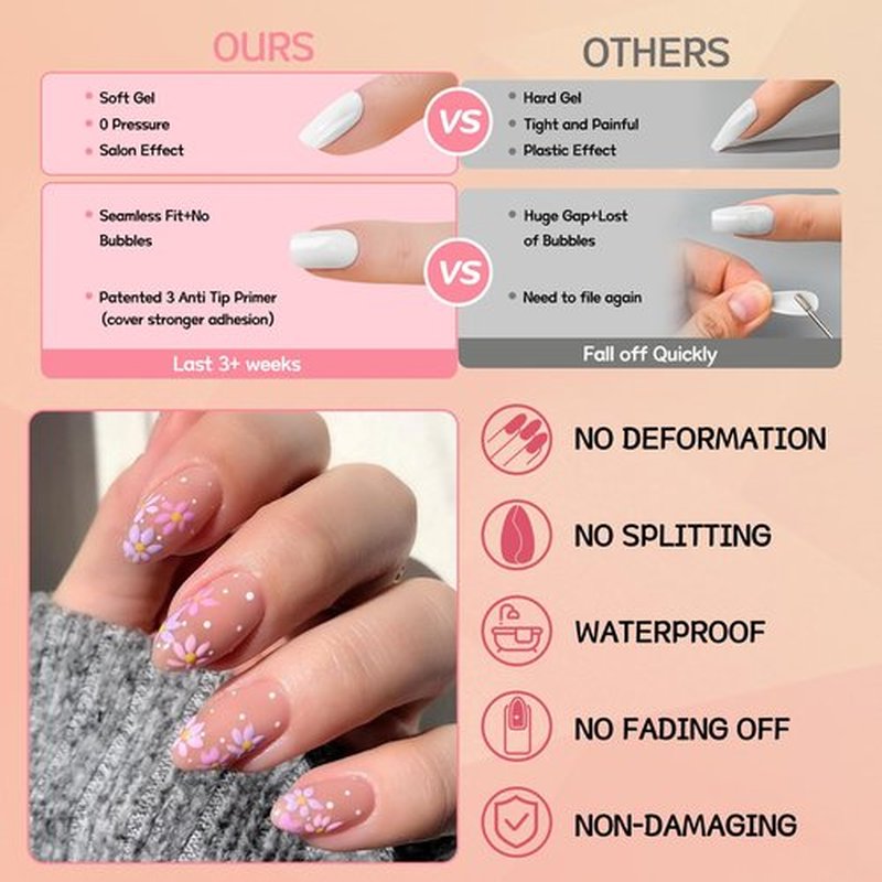 Lifextol 288pc Almond Press on Nails Medium Acrylic Nails Press on Nails French Tip Short Fake Nails with Glue and Adhesive Tabs, Glue on Nails Pack False Stick on Nails Artificial Fingernails, Red