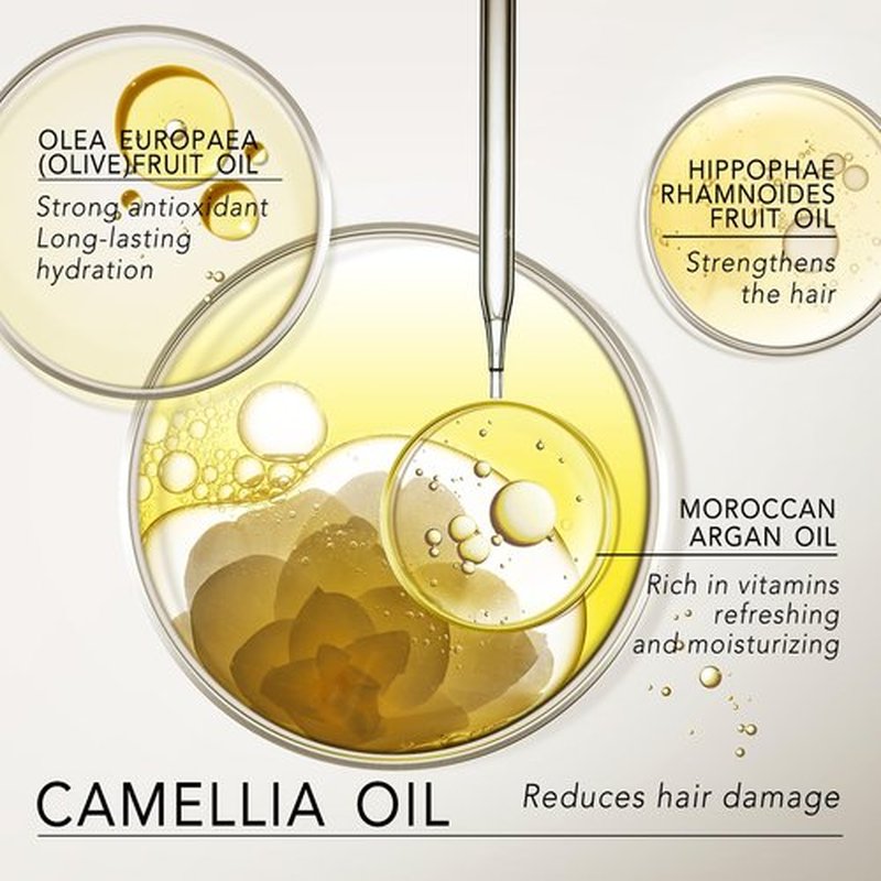 Kurula Hair Oil Camellia Hydrating Oil Serum to Adds Hair Shine and Smooths Split Ends Strengthens and Provides Heat Protection Frizz Control Hair Oil for Damaged Hair and Dry Hair
