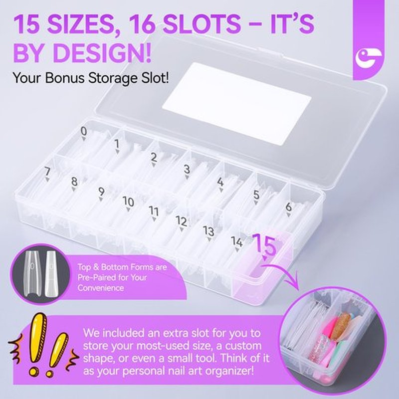 Gelike EC Sandwich Nail Forms for Builder Gel: 2026 New Dual Nail Form No Gel Stacking Warping or Bubbles for Home Extensions Art - 240Pcs 15 Sizes Top & Bottom Molds - Long Coffin