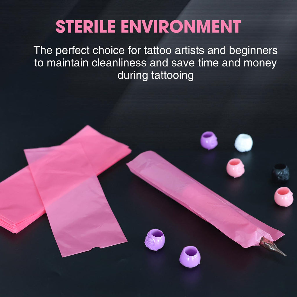POPUPMU Tattoo Pen Machine Covers 200pcs Pink Pen Covers 2.4 inch X 7 inch Disposable Tattoo Gun Wrap Cartridge Machine Sleeves for Wireless Tattoo Pen Machine Kit Beginner Accessories Supply (Pink)