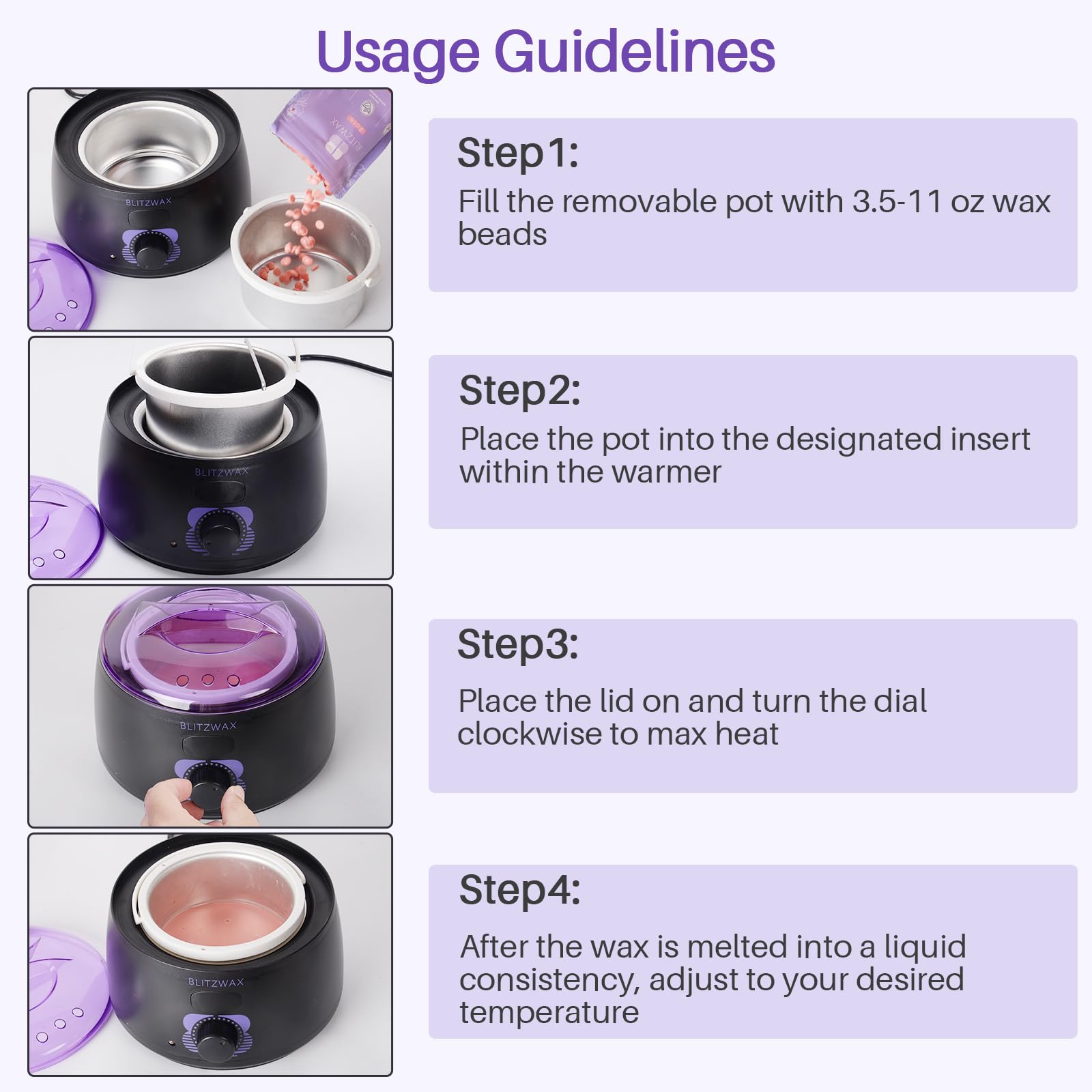 BLITZWAX Brazilian and Bikini Wax Pot for Women, Hard Waxing Warmer for Face, Legs and Body, At Home Hair Removal Machine, Beginner Friendly, Digital Fast Heating, 16oz Capacity