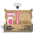 Covik Shave - Razor Handle for Women, 5-Blade Refills, Travel Razors & Mini Razor Blade Cover, Cute and non-slip Handle, for Travel, Pink