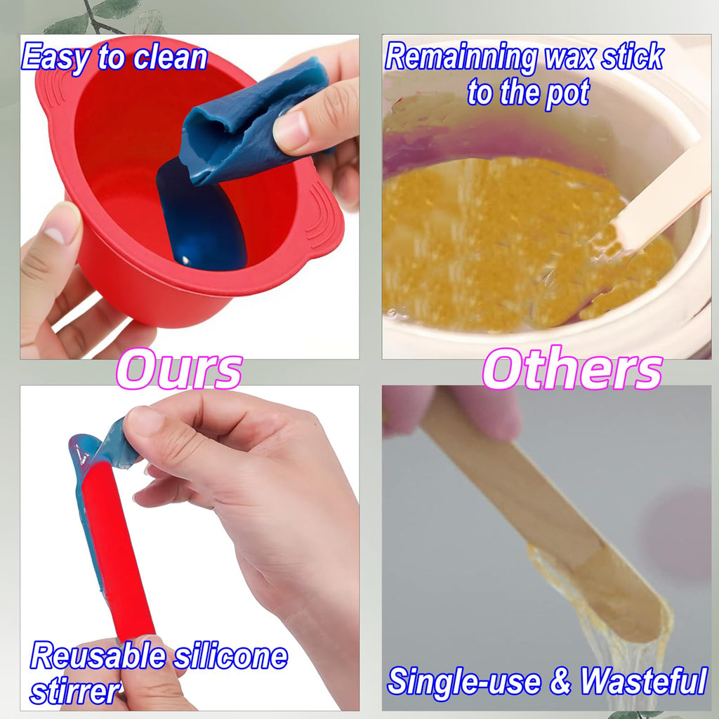 Silicone Wax Warmer Liners, 2-Pack Non-Stick Wax Pot Replacement with 2 Silicone Wax Sticks for Hair Removal, Gigi Wax Warmer, Kolua Wax Kit, Body Wax Warmer (Red & Blue)