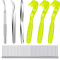 Boao 7 Pcs Tick Removal Tool Kit, Include 3 Plastic Removers, 3 Stainless Steel Tweezers with Comb for Dog and Cats(Fluorescent Green)