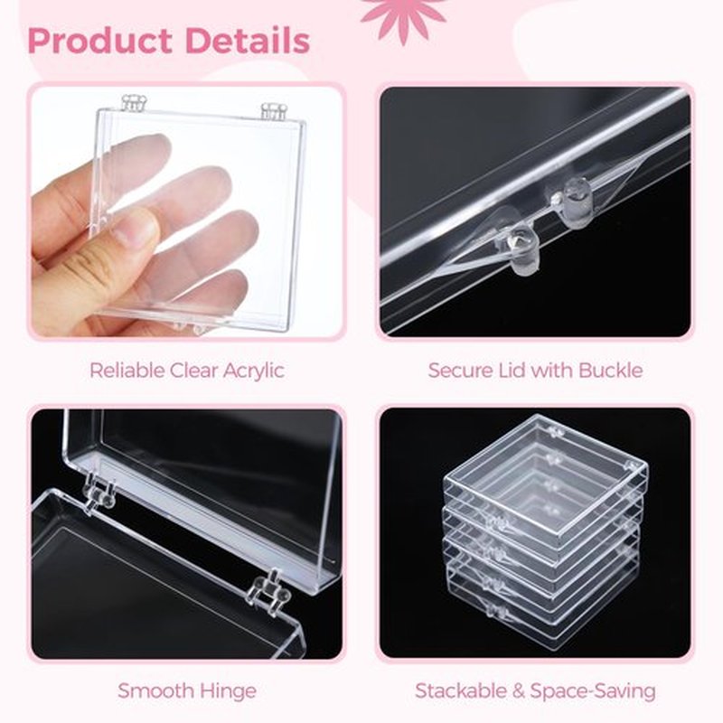 30 PCS Press on Nail Storage Boxes, Clear Nail Container with Double-Sided Tape, Acrylic Artificial Nail Display Box, Transparent Acrylic Nail Organizer Case, Small Acrylic Box for Nail Salon