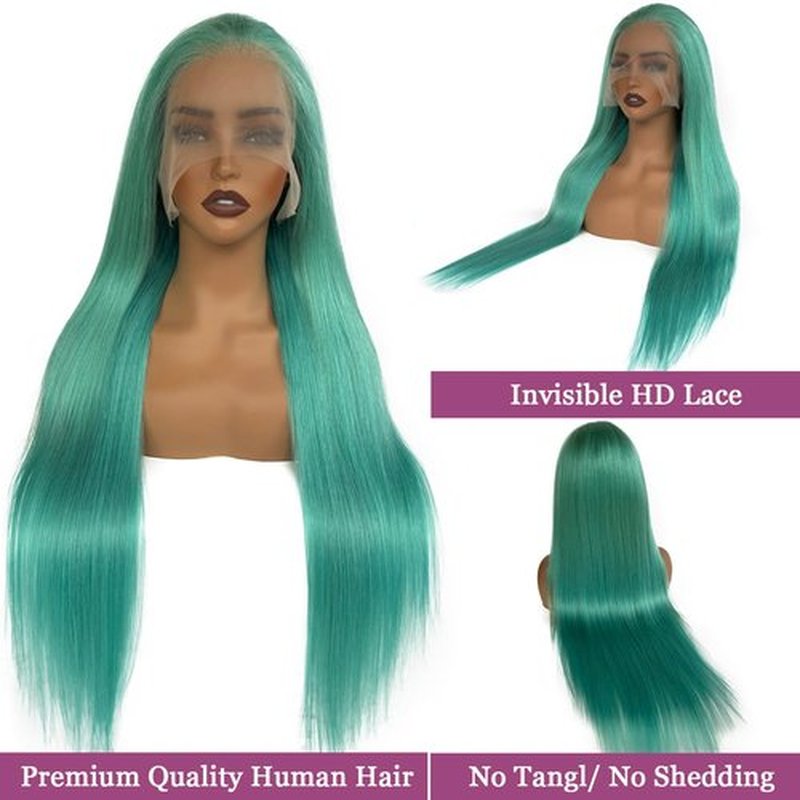 Lace Front Wigs Human Hair Aqua Blue Glueless Transparent 13x6 Lace Front Wigs Human Hair Pre Plucked 22 Inch Colored Turquoise Wig Human Hair 180% Density HD Lace Front Human Hair Wigs for Women