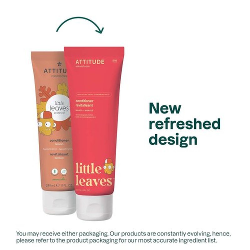 ATTITUDE Natural Kids Conditioner - Hypoallergenic & Vegan, Mango Scent, 8 Fl Oz | Plant-Based Formula
